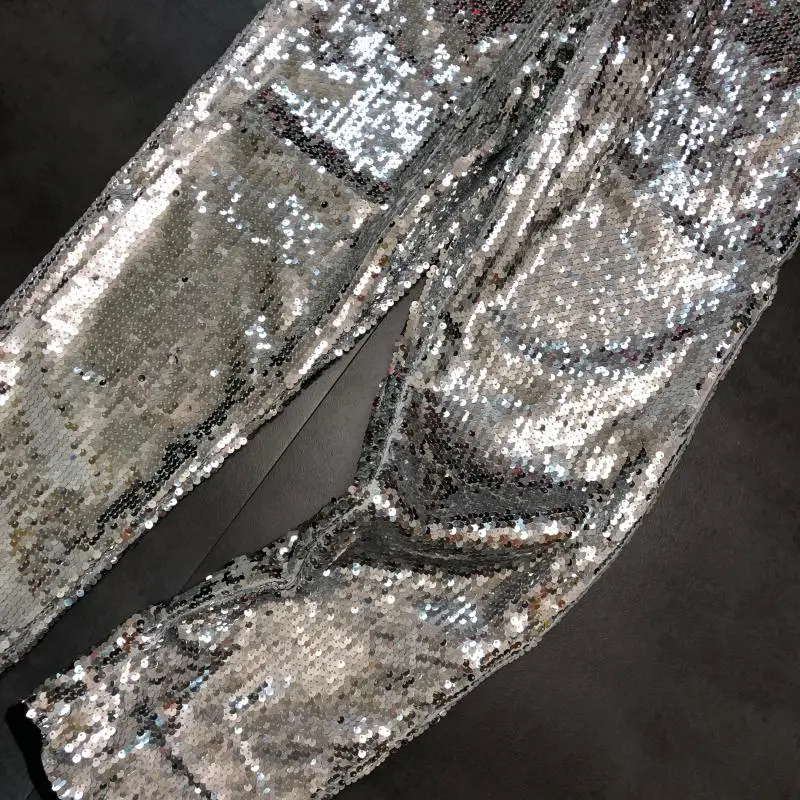 Новинка осени босоножки на высоком каблуке blingbling с серебристыми блестками эластичная кулиска на талии, прямые повседневные штаны
