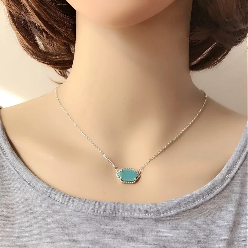 S turquoise color 20 опций Druzy Кулон из друзы ожерелье Шестигранная Смола Druse Серебро Золото Цвет цепи воротник модный бренд ювелирные изделия для женщин девушка подарок - Окраска металла: S turquoise color