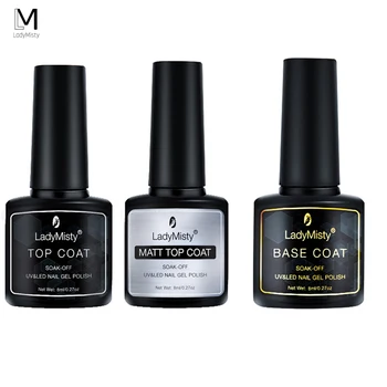 

LadyMisty 8ml UV Gel Nail Polish Top Coat Base Coat Nail Gel Soak Off No Wipe Primer Gel Long Lasting Soak off UV Gel
