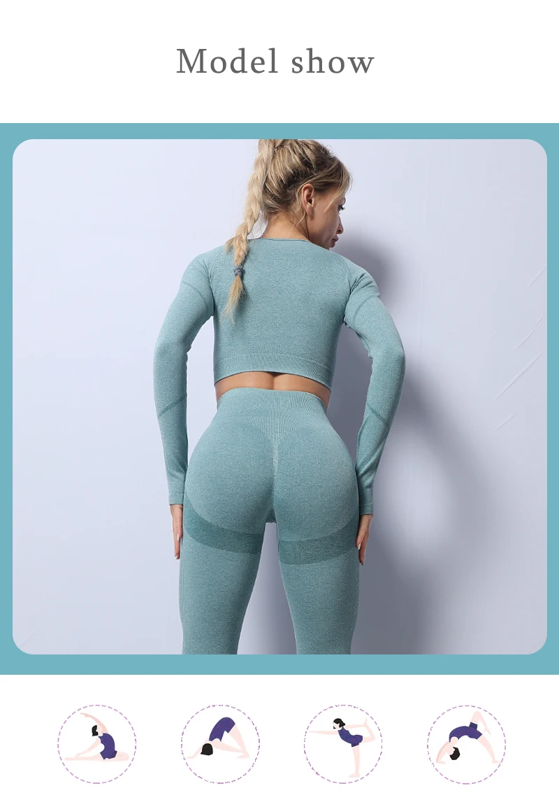2PCS Seamless Yoga Set Women Tracksuit High Waist Leggings Workout Sportswear Gym Clothing Fitness Crop Top Sports Suits Gym Set