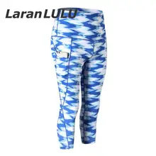 Женская печать с карманом компрессионные штаны для йоги 3/4 бег легинсы для тренировок, а также штанов и Особенности Xxl высокие эластичные Высокая Талия