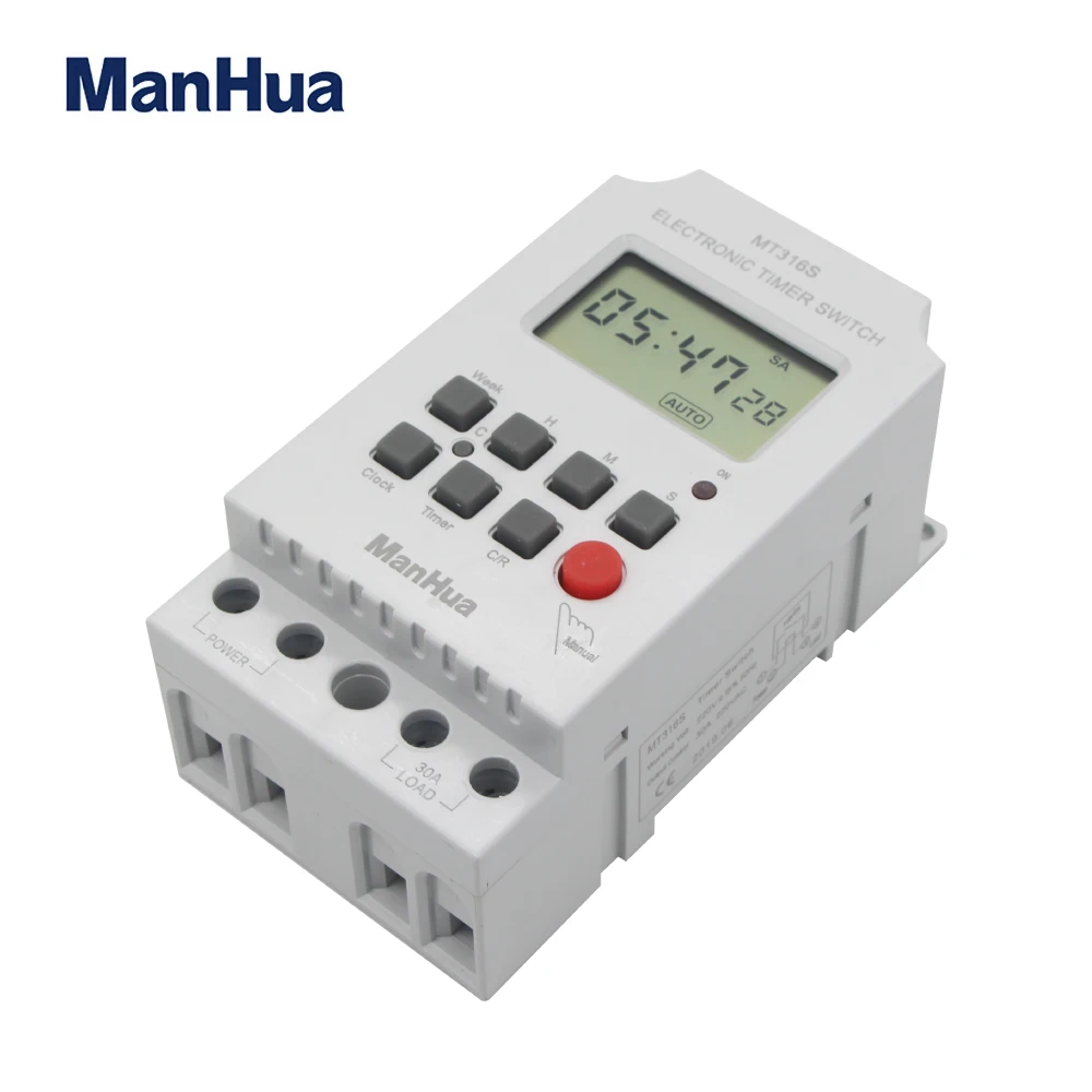 ManHua 220V 30A MT316S Input 7 Days Programmable 24hrs TIMER SWITCH Time Relay Output 5