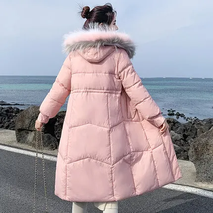 Pink Зимняя куртка для женщин и пальто парки для женщин 4 цвета ватные куртки теплое пальто с большим капюшоном воротник из искусственного меха 3XL - Цвет: Pink