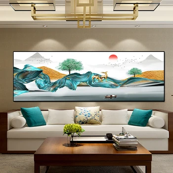 

Modern Abstract Sunrise Landscape Line Art Canvas Paintings Wall Art Pictures for Living Room Decor (No Frame)