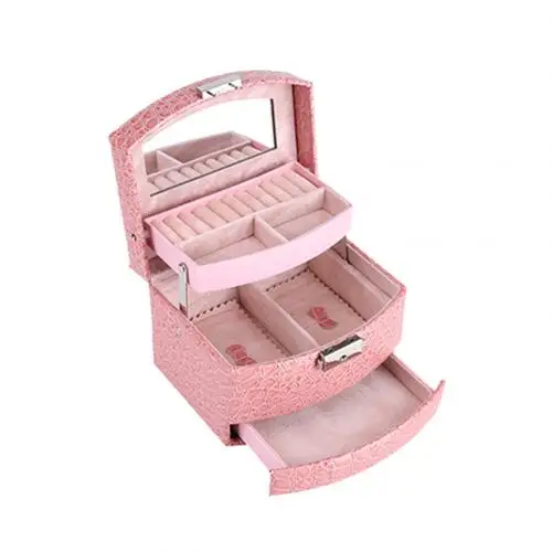 Jewelry Organizer Display Travel Jewelry Case Boxes Portable Jewelry Box Zipper Leather Storage Joyeros Organizador De Joyas Jew - Цвет: Розовый