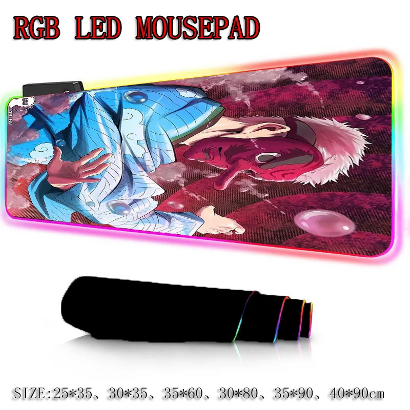 XGZ игровой коврик для мыши Kimetsu No Yaiba с аниме демоном, большой RGB 7 цветов, коврик Mause для ПК, настольный игровой коврик с светодиодный подсветкой
