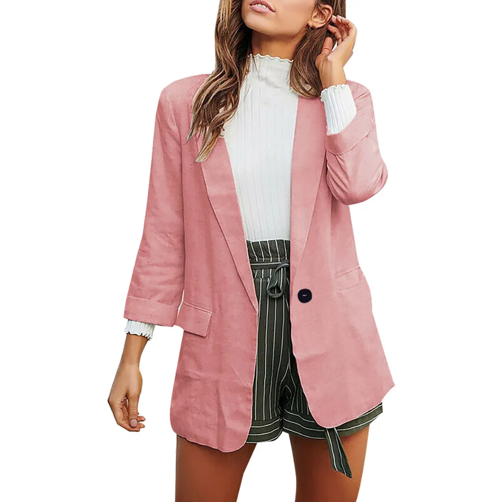 Pink Длинные Blezer Femenina элегантная однотонная обувь для вечеринок; элегантная Для женщин блейзеры для офиса Повседневное во Mujer базовый Блейзер Топы осень мода Femme одежда# J30 - Color: Pink