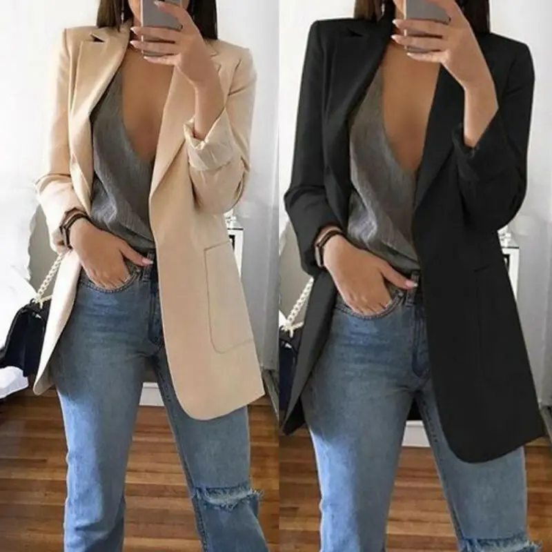 

Fashion Women's Work Suit Jackets Bikini Cover Up Beachwear Casual Mid Trench Coat Lapel Slim Cardigan Outdoor