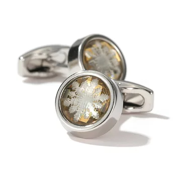 

High-end Cufflinks Fashion Snowflake Round Silver-color Cuff Links Men's Jewelry Gifts Business Banquet French Shirt Accessories