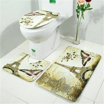 

Butterfly Tower Toilet Seat Carpet 2 Pcs/set and 3 Pcs/set Slippery Water Absorbing Soft Bathroom Mat Bathroom Rugs Mat Set l