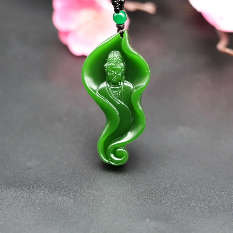 

Natural Green Jade Guanyin Pendant Necklace Chinese Hand-Carved Fashion Charm Jewelry Accessories Amulet Men Women Lucky Gifts