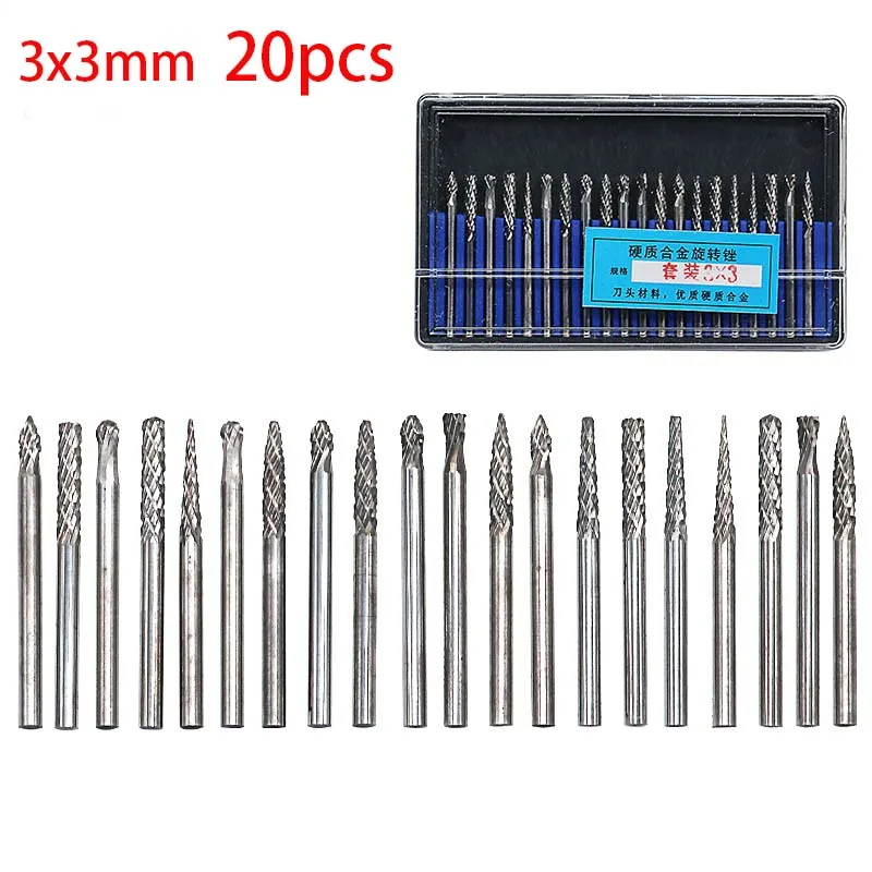 20pcs 3x3mm Blue box 10 шт. 1/" хвостовик карбида вольфрама фреза роторный brocas com escareador hss Стальной Конусный сверло набор алмазное сверло 3x6 мм - Цвет: 20pcs 3x3mm Blue box