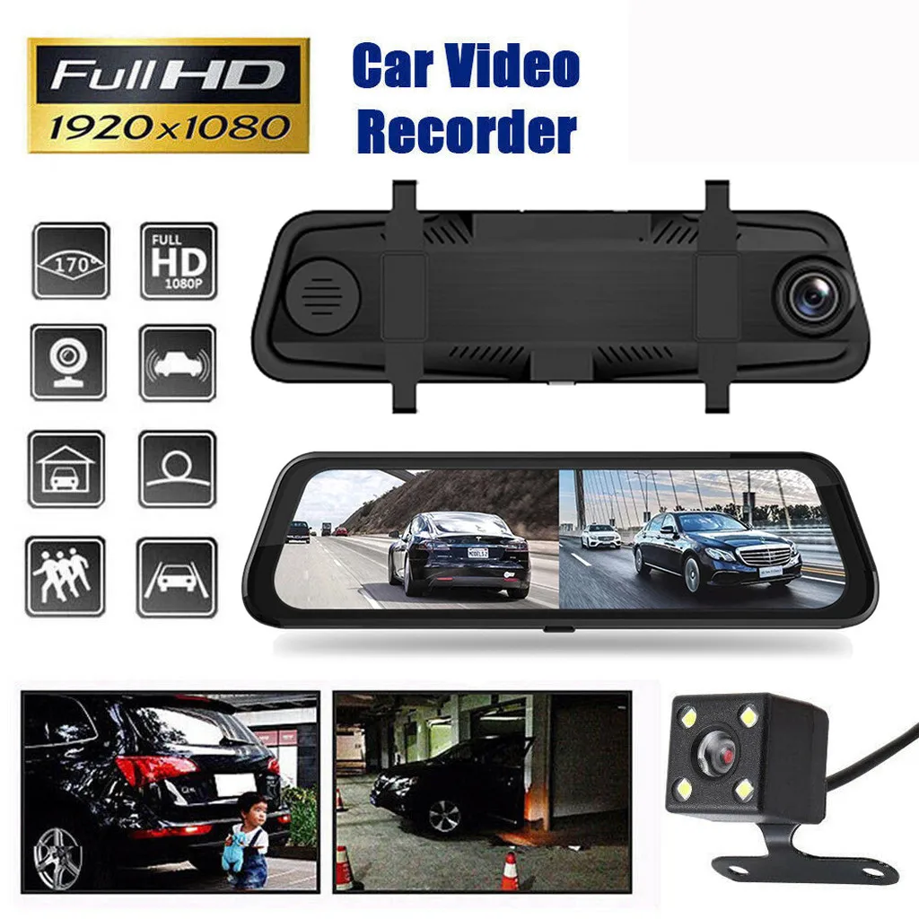 10 дюймов сенсорный экран Автомобильный видеорегистратор зеркало Автомобильный видеорегистратор Камера HD 1080P зеркало заднего вида цифровой видеорегистратор двойной объектив Авто видеорегистратор