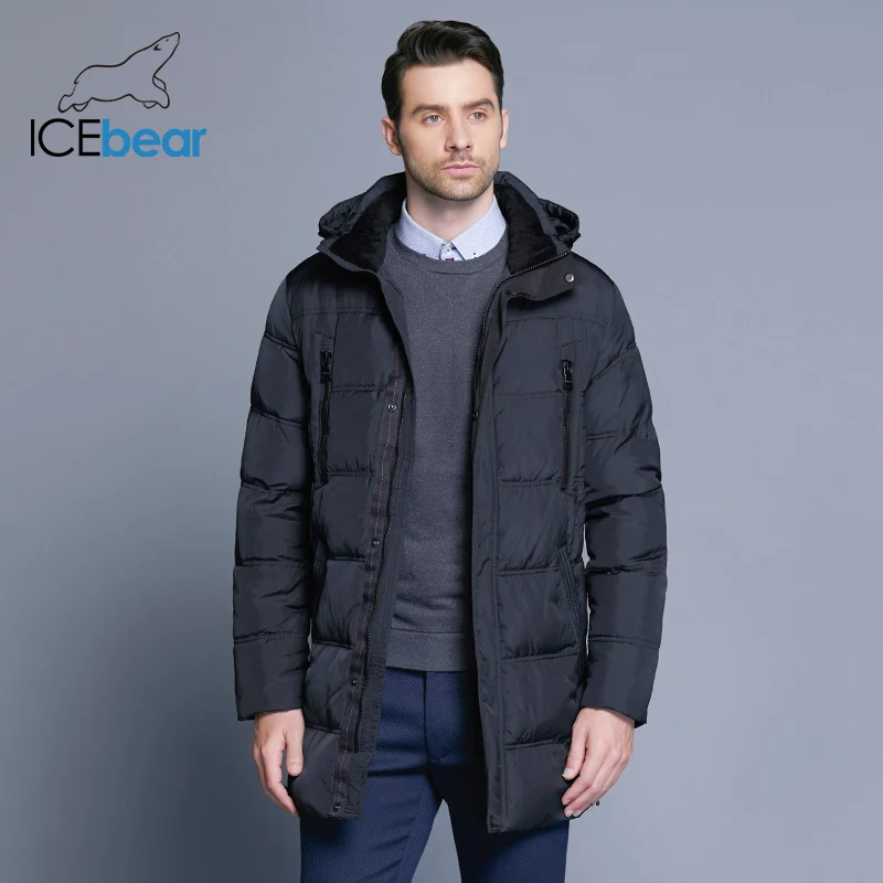 ICEbear 2019 повседневное мужское зимнее пальто теплая куртка средней длины