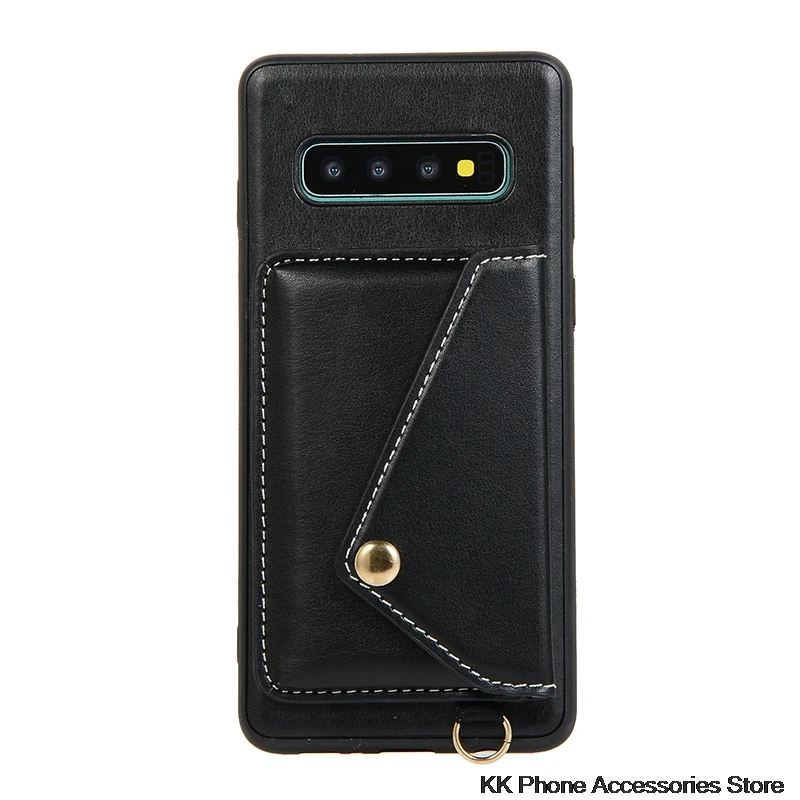 Ретро кожаный чехол с карманом для карт для samsung S9 S10 Plus S10e кошелек через плечо длинный ремешок задняя крышка для samsung Note 9 чехол для телефона - Цвет: Black
