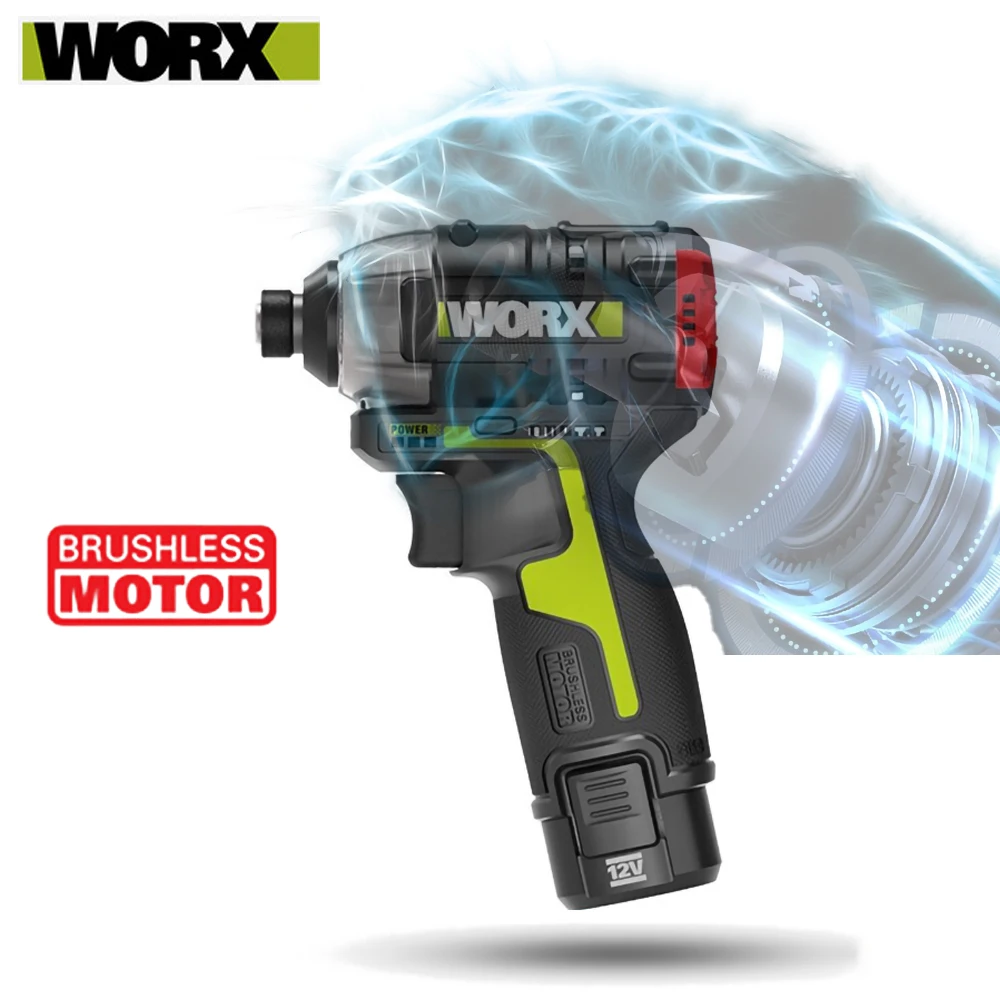 Worx WU132 Brushless Screwdriver 12v Cordless Impact Screwdriver Max 200W 140Nm 3300RPM Output 1/4inch Hex Chuck Lithium Battery