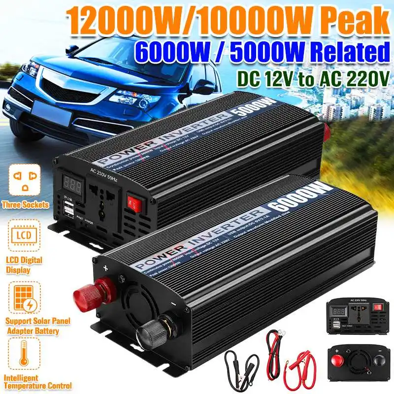 12000 W/10000 пикс автомобильный инвертор 12V 220V с 2 портами(стандарт Модифицированная синус волны силы инвертор Напряжение конвертер трансформатор 6000/5000/4000W