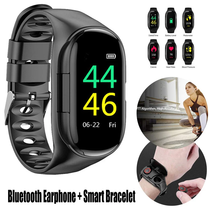 JKING Смарт-часы браслет+ Bluetooth наушники, 2 в 1-IP67 Водонепроницаемый-Шаг Подсчет сердечного ритма спортивные Смарт-часы браслет