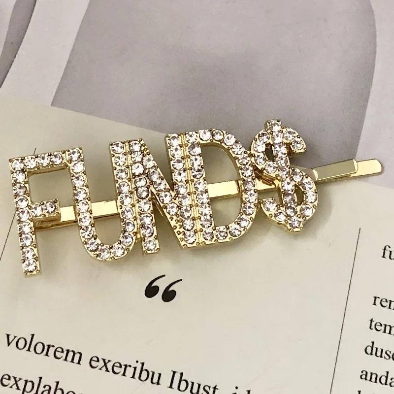 FUNDS Gold 1 шт., заколки для волос с кристаллами и буквами, стразы, заколки для волос, заколки для волос, инструменты для укладки волос, аксессуары, ювелирный подарок - Цвет: FUNDS Gold
