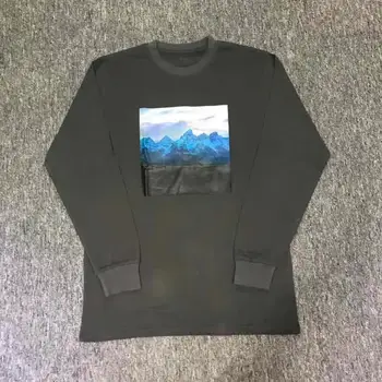 

Kanye West Wyoming T-shirt 2019 New Long Sleeve Black Wyoming T-shirts Mountain Graffiti Print Tee Men Women Unisex