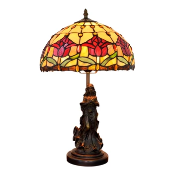 

12 inch Red tulip garden beauty desk lamp Tiffany Stained Glass Retro bar restaurant children bedroom bedside table lamp