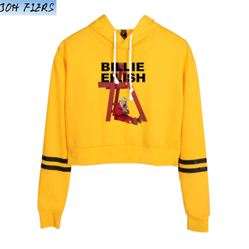 Billie Eilish Sweatshirts Street Fashion Hoodies Women Sexy Coat Autumn High Quality Crop Pullovers Billie Eilish Girl's Hoodies - Цвет: yellow