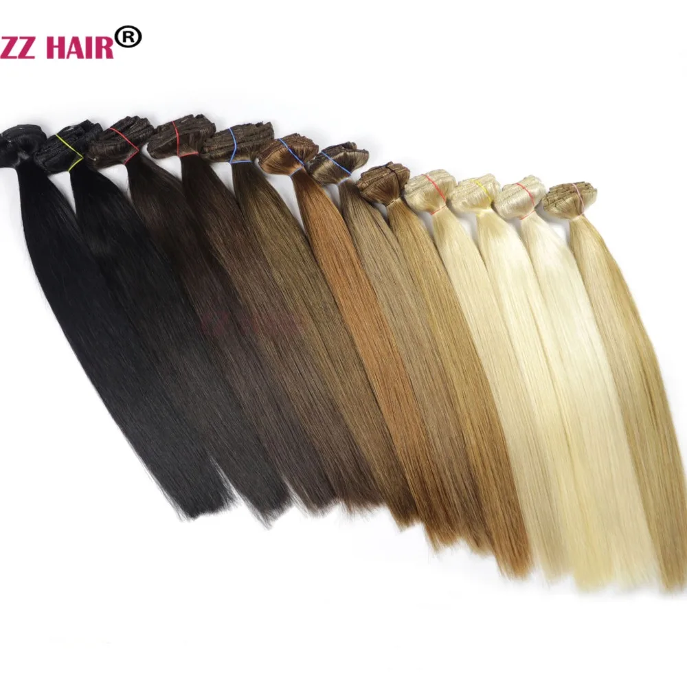 ZZHAIR 220 г-400 г 1"-28" Искусственные волосы одинаковой направленности волос 12 шт. набор зажимов в человеческих волос для наращивания весь набор головы Натуральные Прямые Волосы