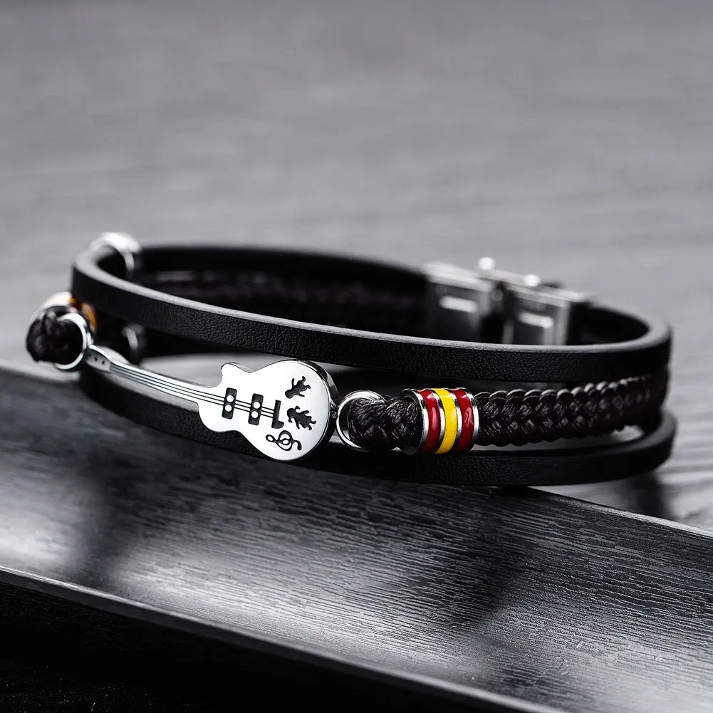 Мужской браслет «гитара» кожаная плетеная веревка многоярусный браслет панк ювелирные изделия подарки AIC88