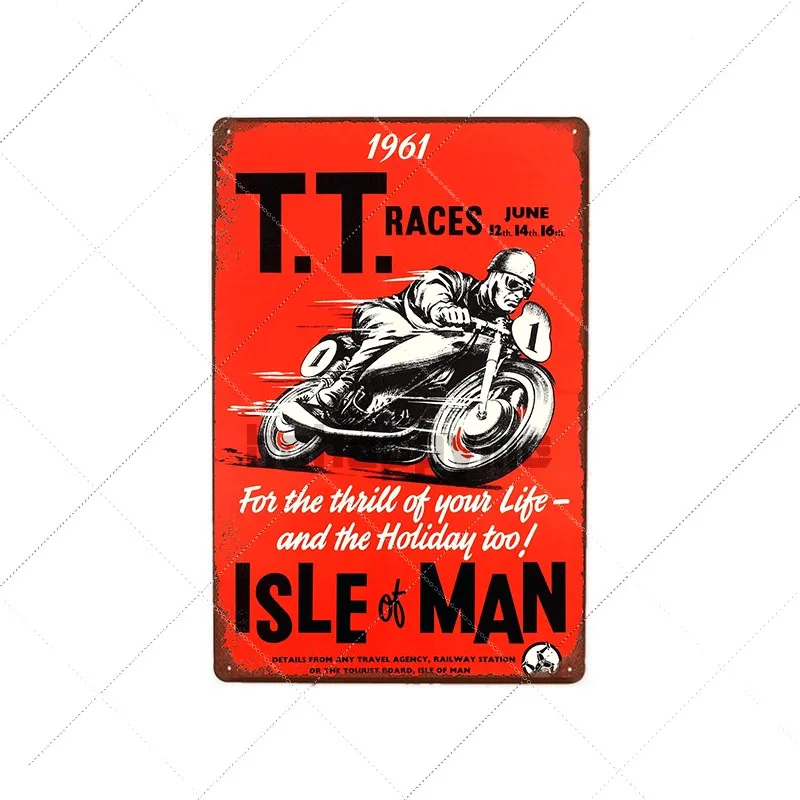 Retro TT Isle of Man Metal Tin Signs Vintage Motorcycles Poster Races Plaque Pub Bar Garage Wall Art Decor 20x30cm