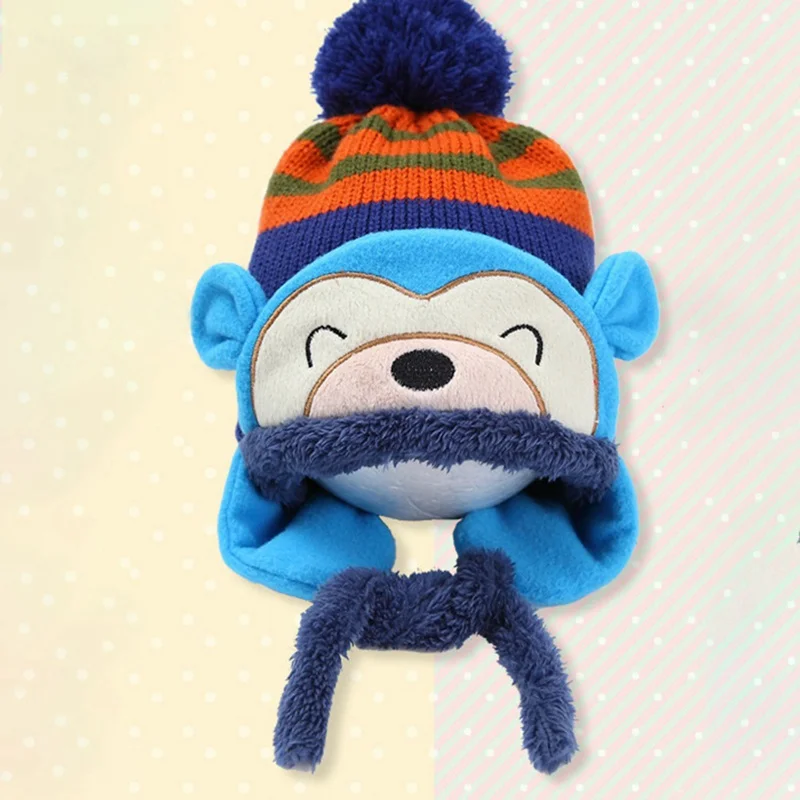 Hot Sale Winter Boys Girls Winter Ear Flap Warm Hat With Scarf Beanie Cap Monkey Kids Winter Cap Children Headwear