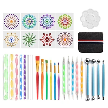 

32pcs/set Mandala Dotting Tools Kit for Painting Rock Stone Acrylic Stick Stenci B95C