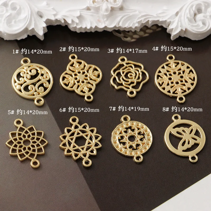 귀걸이 커넥터용 무광 골드 컬러 펜던트, DIY 쥬얼리 파인딩용, 할로우 러브 하트 물방울 라운드 펜던트, 10 개