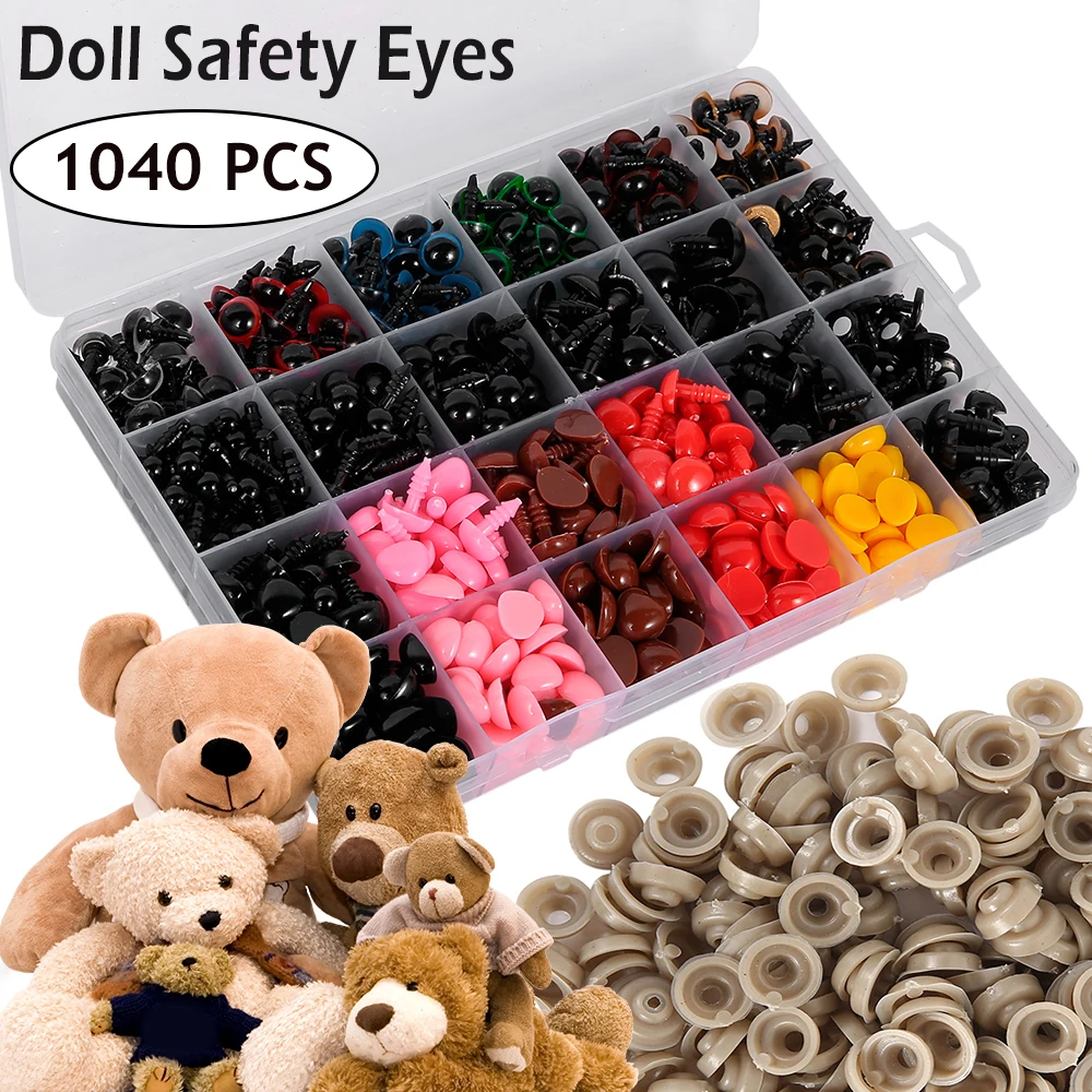

1040PCS 6-14mm Plastic Safety Eyes Noses Boxes For Teddy Bear Doll Animal Toy Crafts Colorful Dolls Accessories