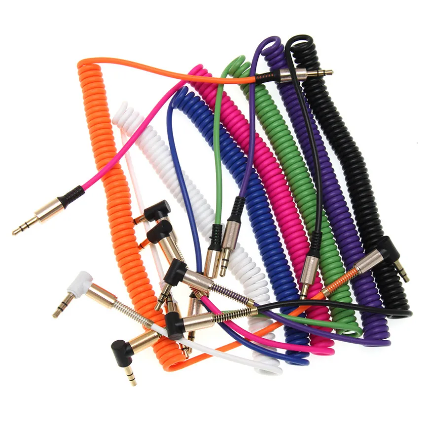 Spring 3 5mm Jack Aux Audio Cable Gold Plug AUX Cord for Phone Car Speaker MP3 4 Headphone 100pcs