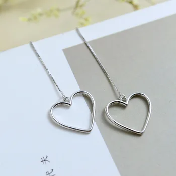 

925 Sterling Silver Big Heart Pendant Ear Line Earings Thread Korean Long Dangle Drop Earrings for Women Jewelry
