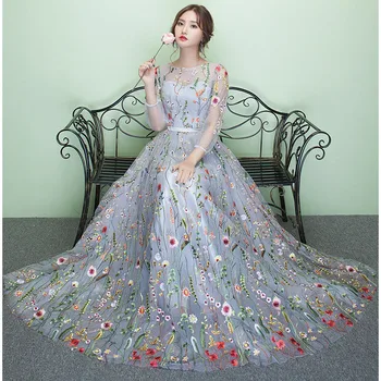 

Lace Slim Slender, Haute Couture Noble Party Birthday Embroidered Dress Elegant Sommerkleid Temperament Dames Jurken A202