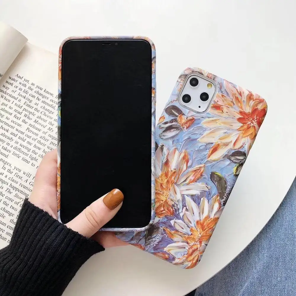LACK Oil painting Daisy Flower Matte Soft silicone Cases For iphone 11 11Pro Max X XR XS XS Max 6 6S 7 8 7Plus Art Phone Cover