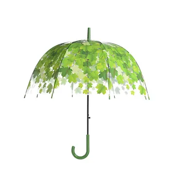 

Transparent Thicken PVC Mushroom Green Leaves Rain Clear Leaf Bubble Umbrella parasol