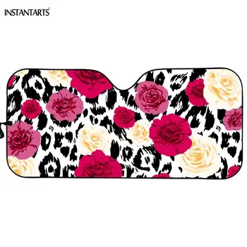 

INSTANTARTS Red Beautiful Leopard Rose Pattern Car Accessories Auto Sunshade Protect Front Window Sun Visor for Car Windshield