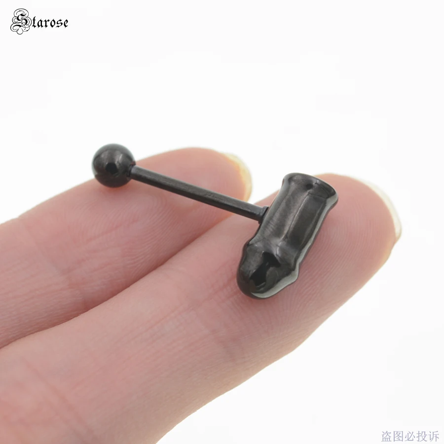 Black Hammer Starose 1pc Finger Snow Flower Leaf Tongue Piercing Tongue Rings Surgical Steel Helix Piercing langue Nipple Sex Tongpiercing - Окраска металла: Black Hammer