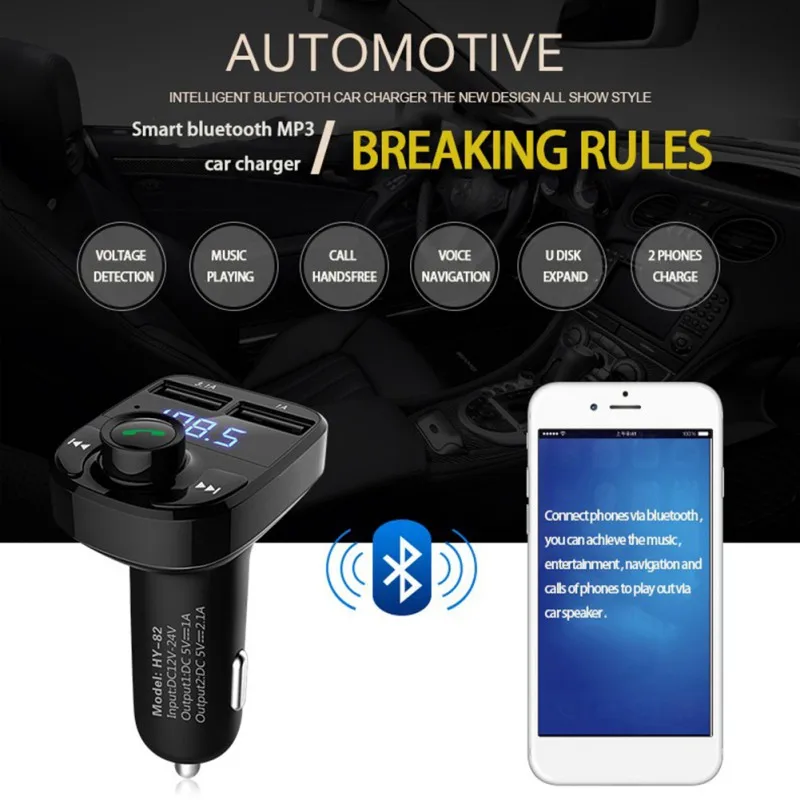 Профессиональный Автомобильный MP3-плеер, Bluetooth, fm-передатчик, комплект громкой связи, автомобильный аудио mp3 модулятор, USB зарядное устройство, плеер