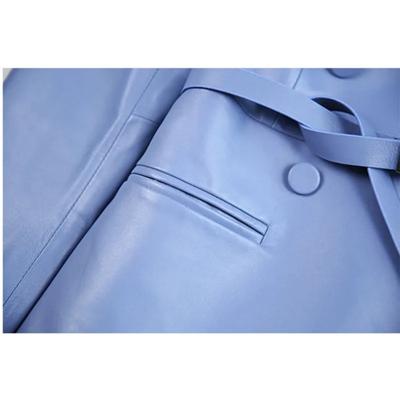 Кожаная куртка Lambskin Vintage Элегантная куртка Тонкий пояс Двубортная кожаная куртка Офисная женская куртка