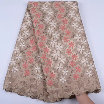 

African Women Wear Embroidery Swiss Voile Lace Fabric Polish Cotton Lace Fabric High Quality Lace Dress Fabric Brown Color S1178