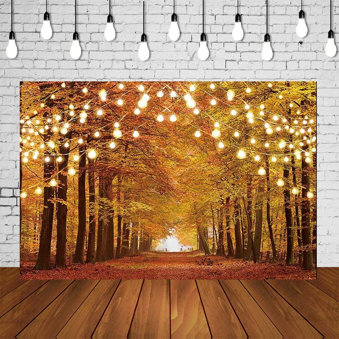 Задний фон для фотосъемки с изображением леса Осенние Желтые Светящиеся дорожки