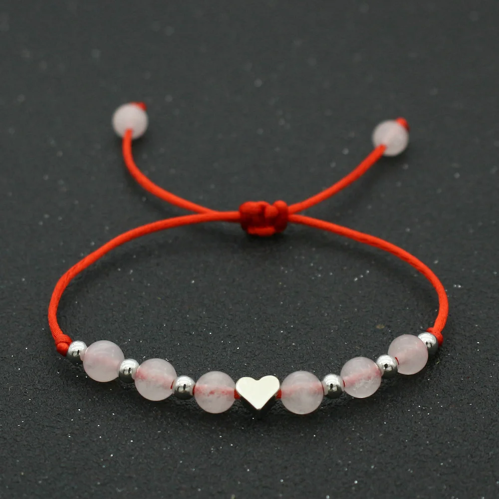 

Cute Bear Pretty Pink Bead Charm Bracelets For Women Lovely Gold Silver Color Love Heart Red Rope Thread String Bracelet Jewelry