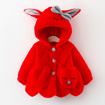 Rabbit Ears Plush Baby Jacket Christmas Sweet Princess Girls Coat Autumn Winter Warm Hooded Outerwear Toddler Girl Clothes