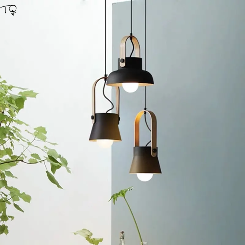  Nordic Simple Iron Wood LED Pendant Lights Bedroom Restaurant Hanging Lamp Loft Decor Indoor Kitche - 4000053489830