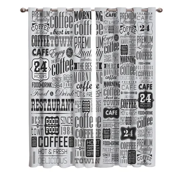 

Vintage Text Coffee Blackout Window Curtains Living Room Curtain Kitchen Blackout Curtains Left and Right Biparting Open