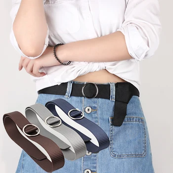 

2019 fashion Round buckle Solid canvas belt men and women currency Waist belt Lovers Student Belt Trend Leisure