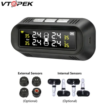 

Vtopek Car Security Tpms Tire Pressure Sensor Monitoring System LCD Digital Attached To Glass with 4 Sensors PSI Solar Charging